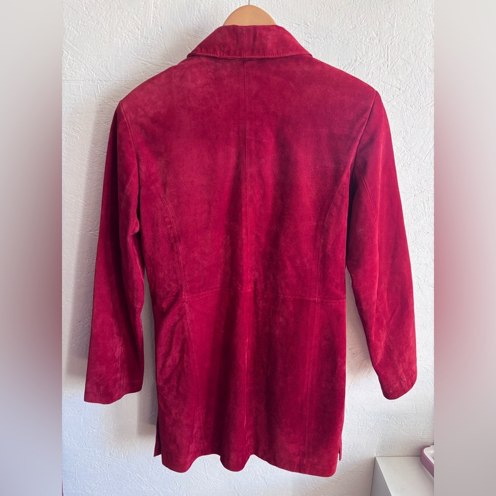 Vintage Cherokee 100% Suede Leather Red Collared Long Sleeve Button Jacket Coat - Picture 12 of 14